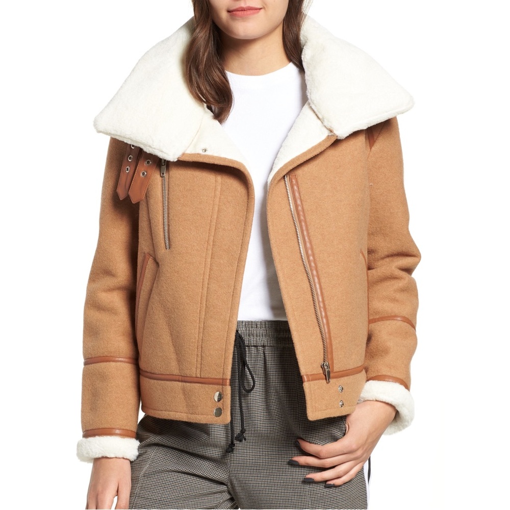 RW&CO Faux Shearling Moto Jacket Size Small